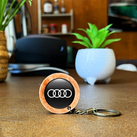 Audi Keychain Wood Handmade Black Classic Logo
