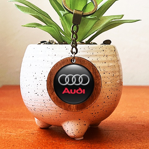Audi Wood Keychain Handmade Red Logo