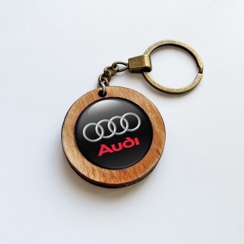 Audi Wood Keychain Handmade Red Logo