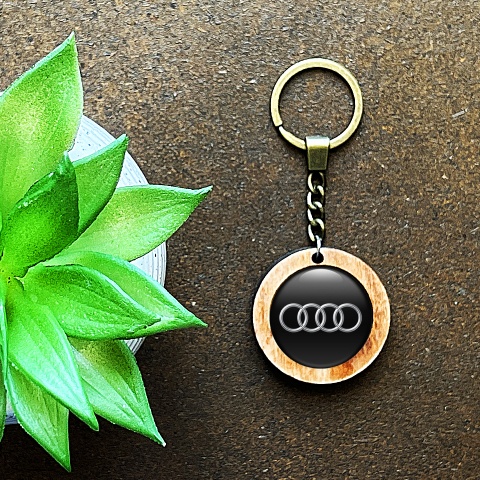 Audi Keychain Wood Black 3D Logo