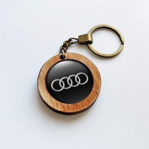 Audi Keychain Wood Black 3D Logo