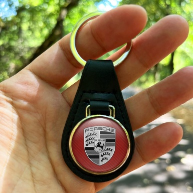 Porsche Keychain Leather Logo Red Carbon