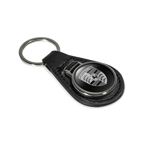 Porsche Keychain Leather Black Classic Logo Edition