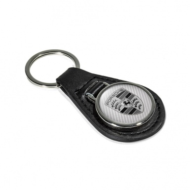 Porsche Leather Keychain Premium Quality Light Carbon