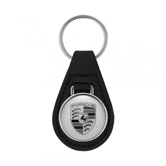 Porsche Leather Keychain Premium Quality Light Carbon