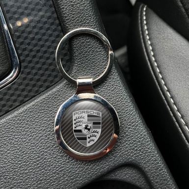 Porsche Keychain Stainless Still Carbon Logo Style