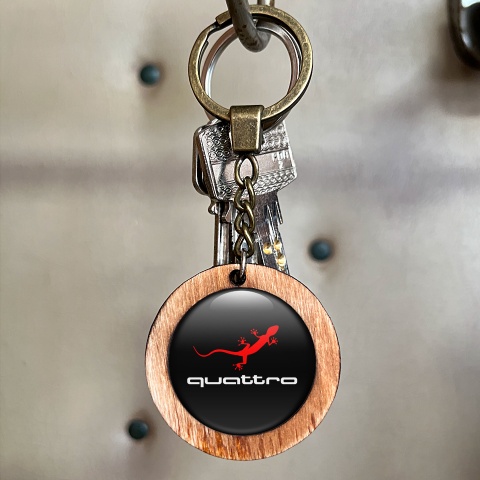 Audi Quattro Keychain Handmade Wood Red White