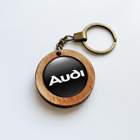Audi Keychain White Handmade Wood Black