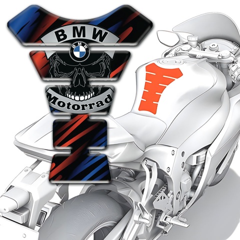 BMW Tank Pad Protector Blue Red Lights and Skull logo style 