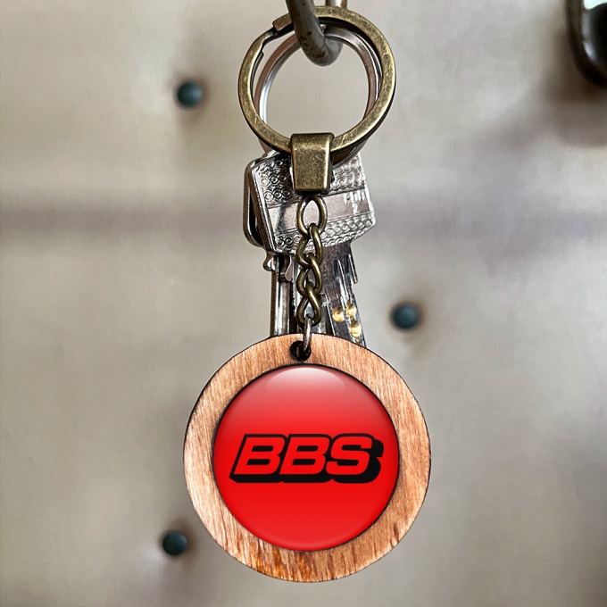 BBS Keychain Handmade from Wood Red Black