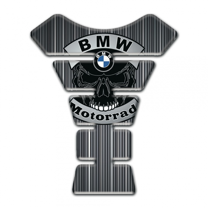 BMW Motorrad Tank Protector Grey with White Stripes base and Skull Logo 