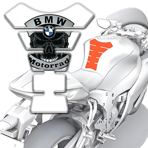 BMW Tank Guard Pads Skull Logo Motorrad Edition White Base 