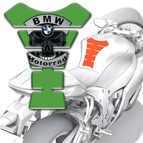 BMW Tank Protector Anti Slip Sticker Skull Logo Style Green base 