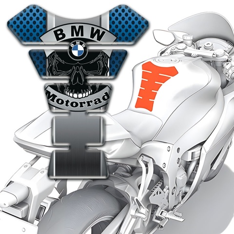 BMW Motorrad Tank Protector Skull Logo Edition Grey Blue Elements Background 