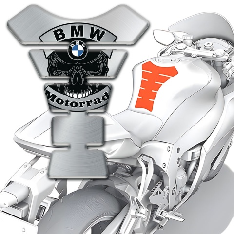 BMW Motorbike Tank Pad Skull Logo Motorrad Edition Silver Base print 