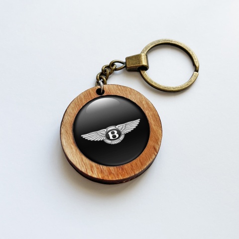 Bentley Handmade Wood Keychain Black Fly Logo