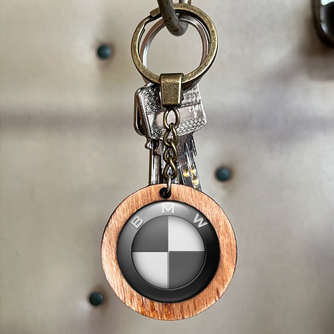 BMW Keychain Handmade Wood Grey Devil