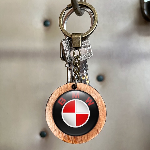 BMW Keychain Handmade from Wood Classic Red Logo