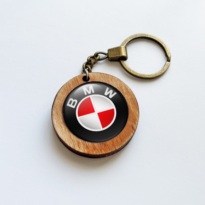 BMW Handmade Keychain from Wood Classic Red Logo Keychains