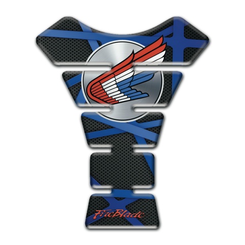 Honda Tank Pad Motorbike Black Base with Blue Crossed Stripes 