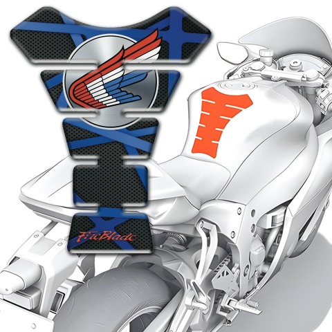 Honda Tank Pad Motorbike Black Base with Blue Crossed Stripes 