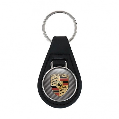 Porsche Key Chain Leather Carbon Base Classic Logo