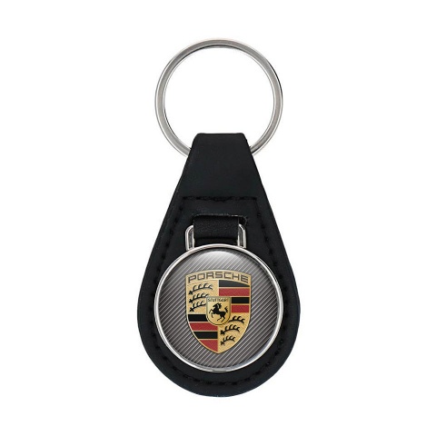 Porsche Key Chain Leather Carbon Base Classic Logo