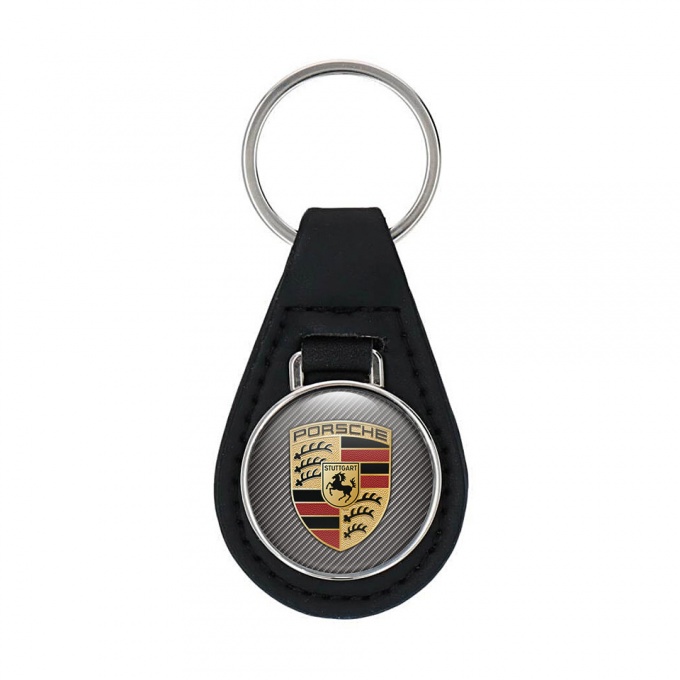 Porsche Key Chain Leather Carbon Base Classic Logo