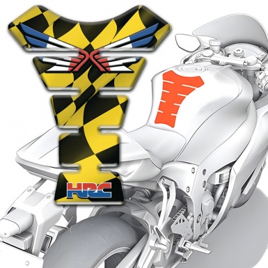 Honda Tank Pad Motorbike Yellow Black Figures Base Colorful Wings logo 