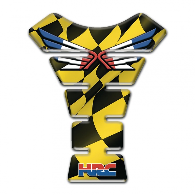 Honda Tank Pad Motorbike Yellow Black Figures Base Colorful Wings logo 