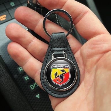 Fiat Abarth Keychain Leather Black 3D Logo