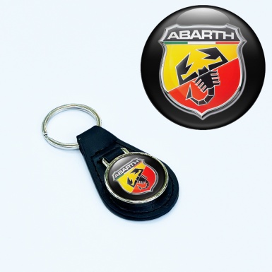 Fiat Abarth Keychain Leather Black 3D Logo
