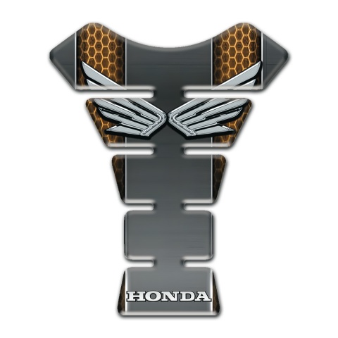 Honda Tank Guard Pads Grey Panel with Copper Honeycomb Motiff  Silver Logo 
