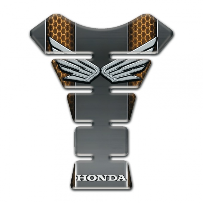 Honda Tank Guard Pads Grey Panel with Copper Honeycomb Motiff  Silver Logo 