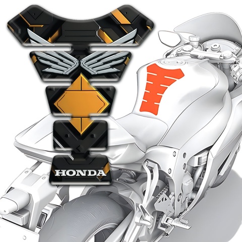 Honda Tank Pad Protector Yellow Rhombus Decoration Silver Logo 