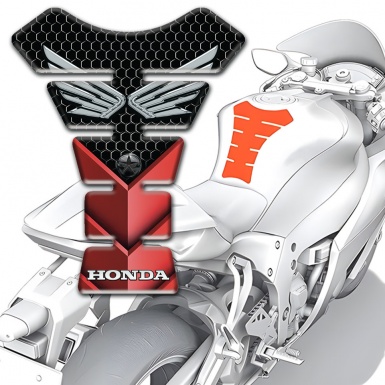 Honda Tank Protector Black Red Decoration Print with Silver Logo 