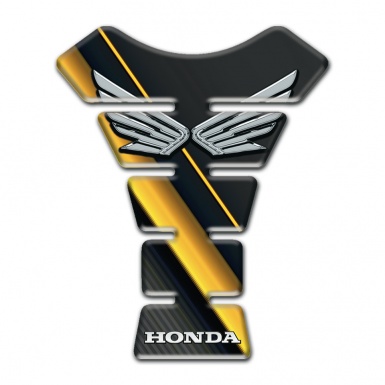 Honda Tank Pad Protector Black Base with Diagonal Yellow Bands and Silver Logo 