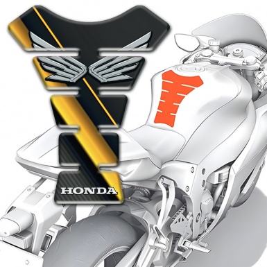 Honda Tank Pad Protector Black Base with Diagonal Yellow Bands and Silver Logo 