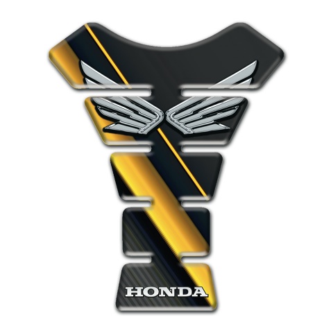 Honda Tank Pad Protector Black Base with Diagonal Yellow Bands and Silver Logo 