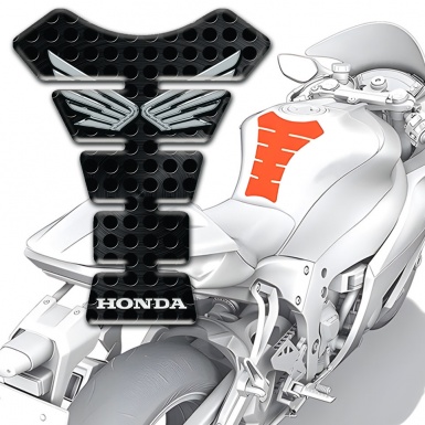 Honda Tank Pad Motorbike Black Perforated Base and Silver Logo 