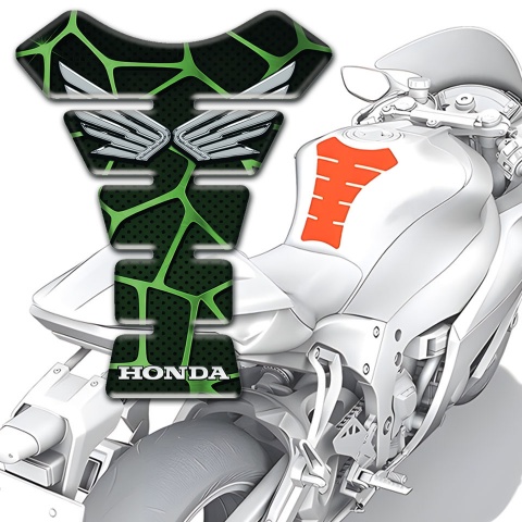 Honda Tank Pad Motorbike Black with Green Lines  Decoration Silver Logo 