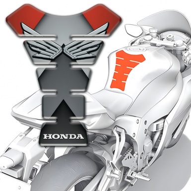 Honda Tank Guard Pads Grey Red print and Silver Logo 