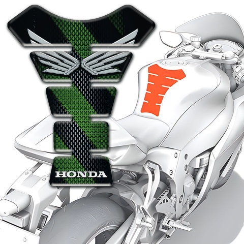 Honda Tank Pad Motorbike Black Green Base Silver Logo 