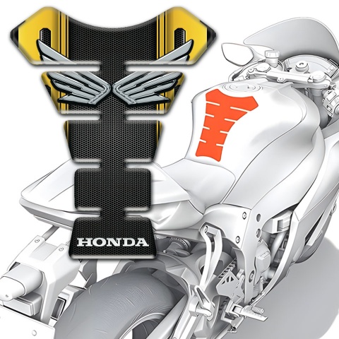 Honda Tank Fuse Blacvk Yellow Design Silver Logo 