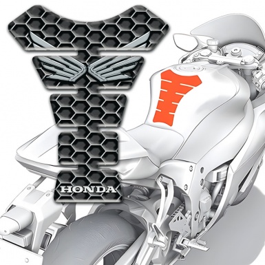 Honda  Tank Protector Grey Honeycomb base Silver Logo 