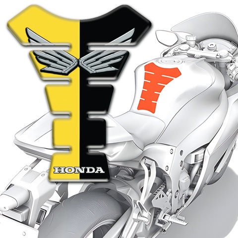 Honda Tank Pad Protector Yellow Black Halves  Silver Logo 