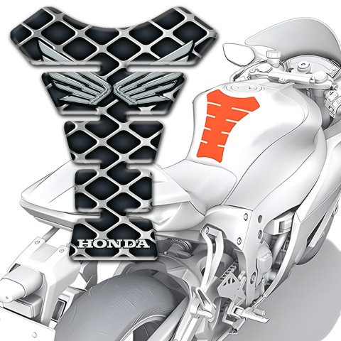 Honda Tank Fuse Grey Grid Design Silver Logo