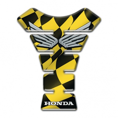 Honda Tank Pad Protector Yellow Black Squares with Silver logo 