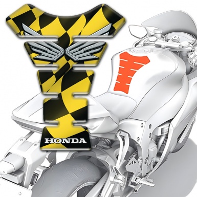 Honda Tank Pad Protector Yellow Black Squares with Silver logo 