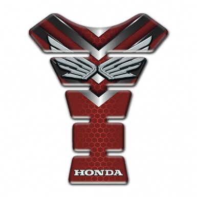 Honda Tank Guard Pads Red Hexagonal Design Base Silver Logo 